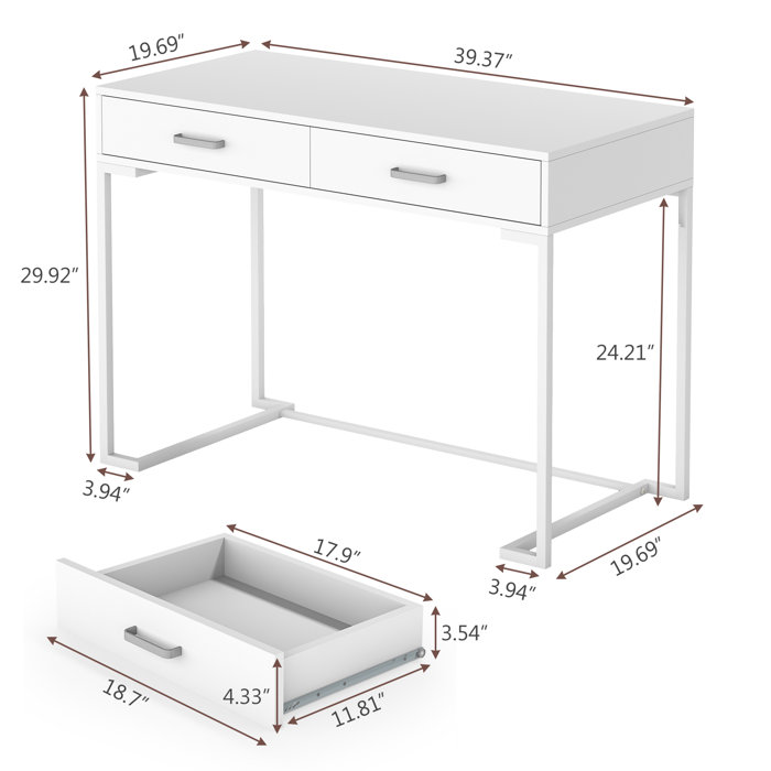 SUNFLOWR TRADE 29.2 Tall Writing Desk with 2 Drawers & Reviews Wayfair